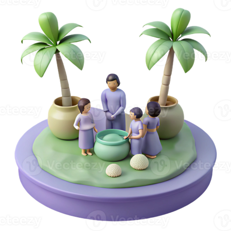 3D Render of People Gathering Around a Pot png
