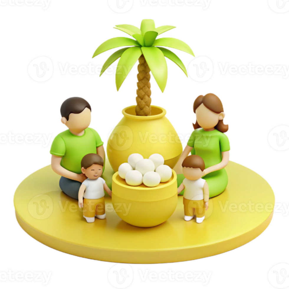 3D Illustration of a Happy Family Under a Palm Tree png