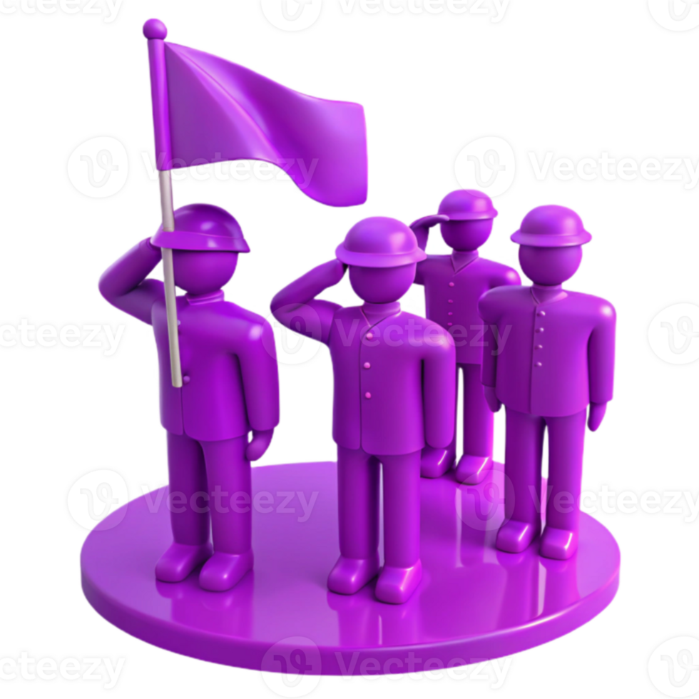Purple 3D Render of Soldiers Saluting png