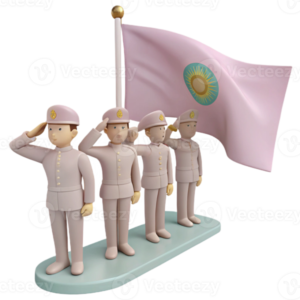 Four Soldiers Saluting a Flag with a Sun Symbol png