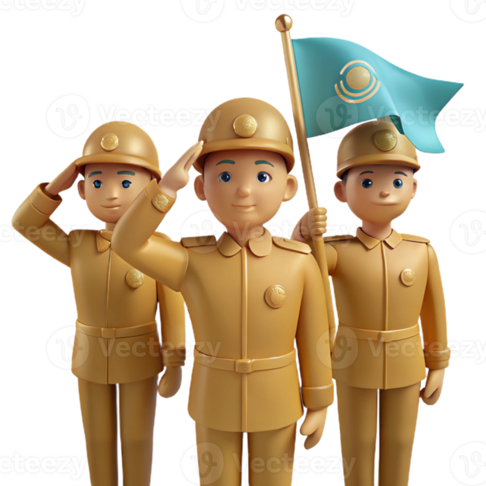 3D Rendered Cartoon Soldiers Saluting with a Flag png