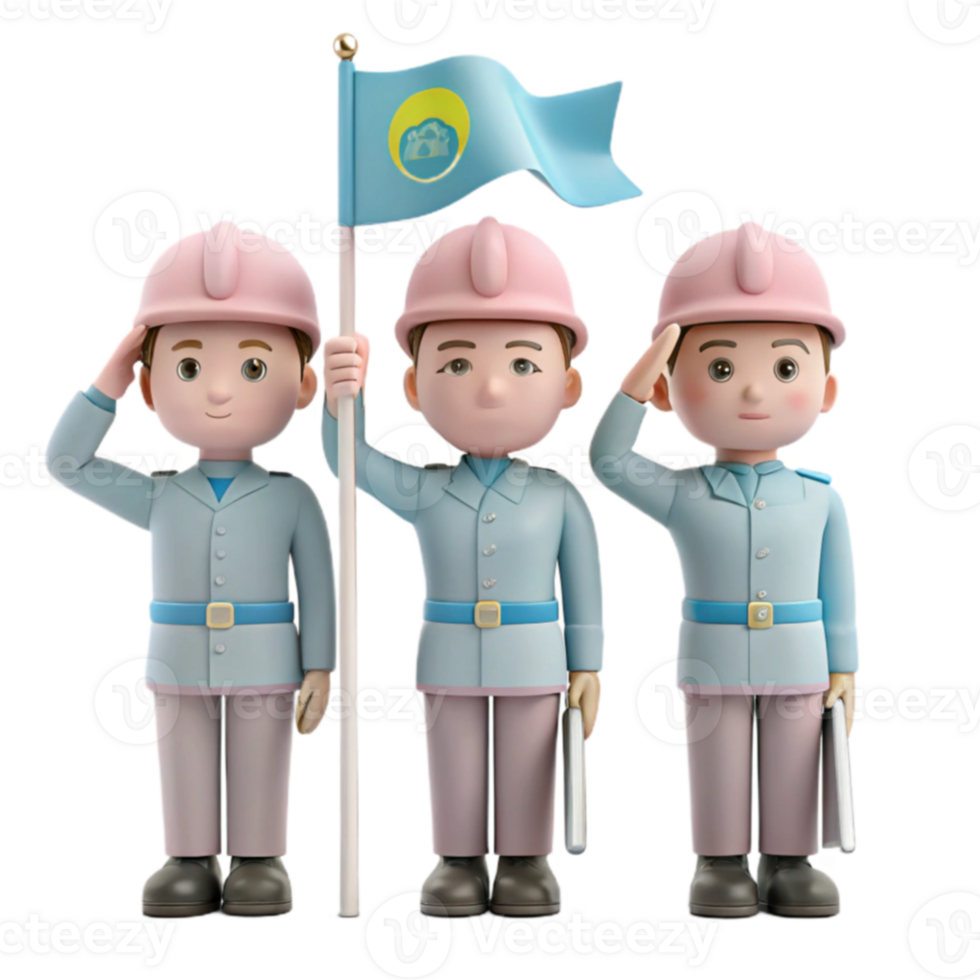 Three Cartoon Characters Saluting with a Flag png