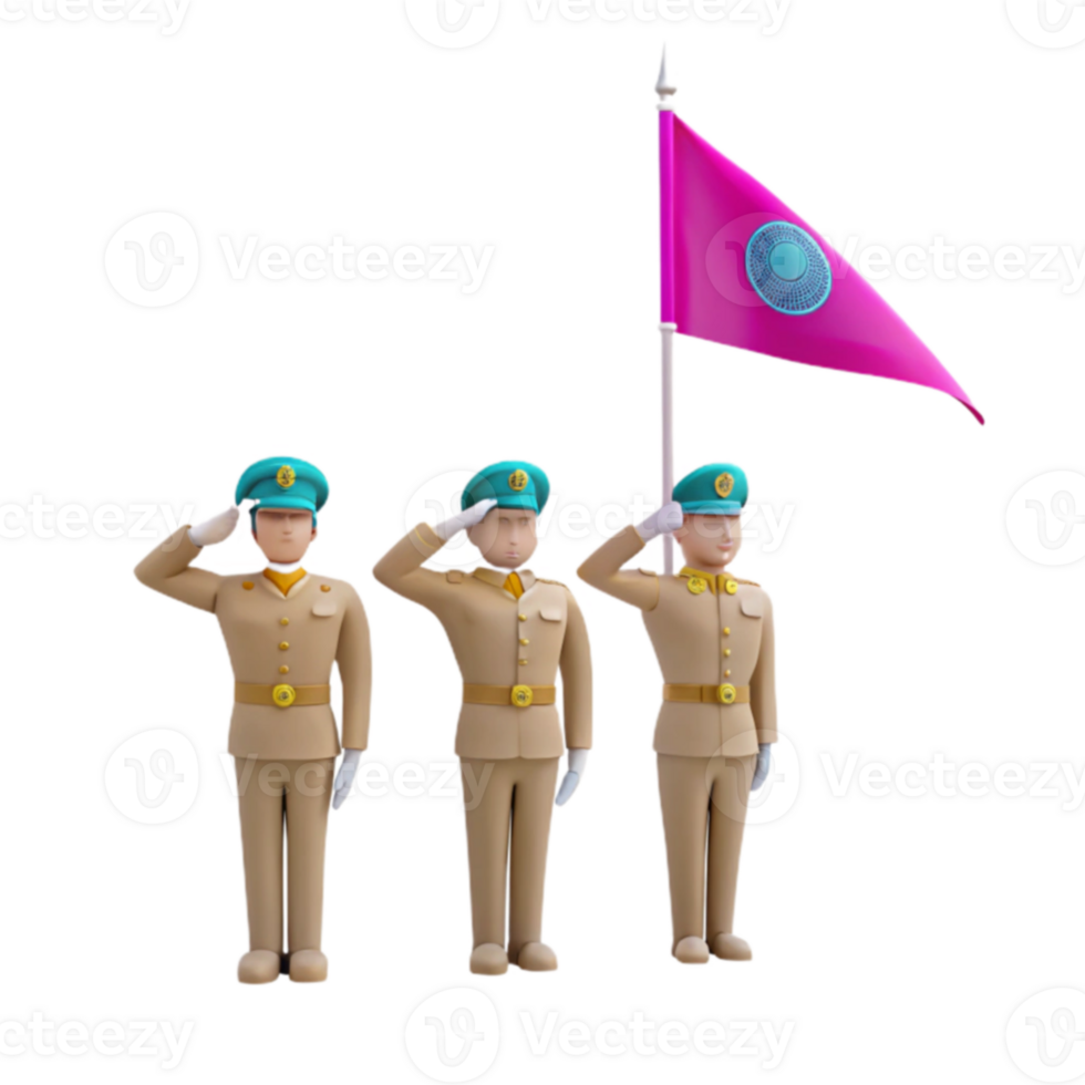 Three Soldiers Saluting with a Flag png