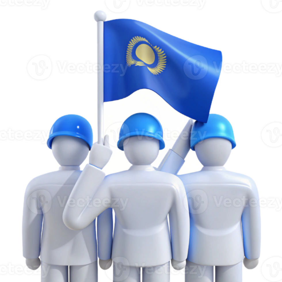 Three Figures Saluting a Flag with a Sun Symbol png