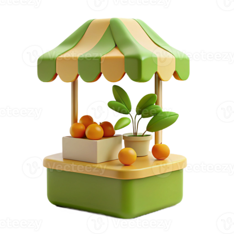 3D Render of a Small Fruit Stand with Oranges png