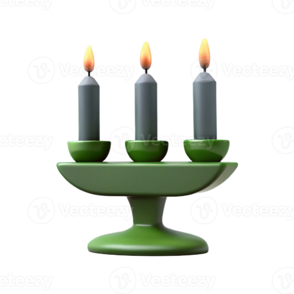 Green Candlestick with Three Burning Candles png