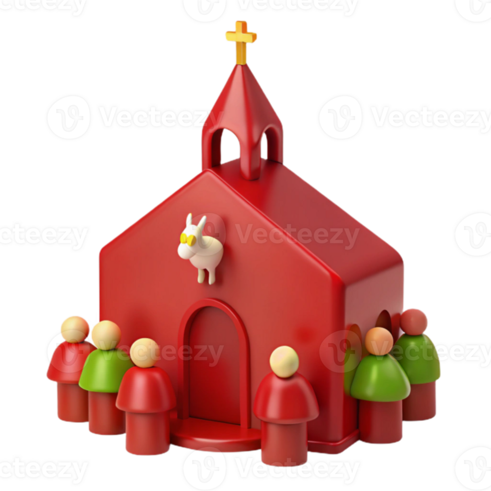 Red Church Building With Cross and Figures png