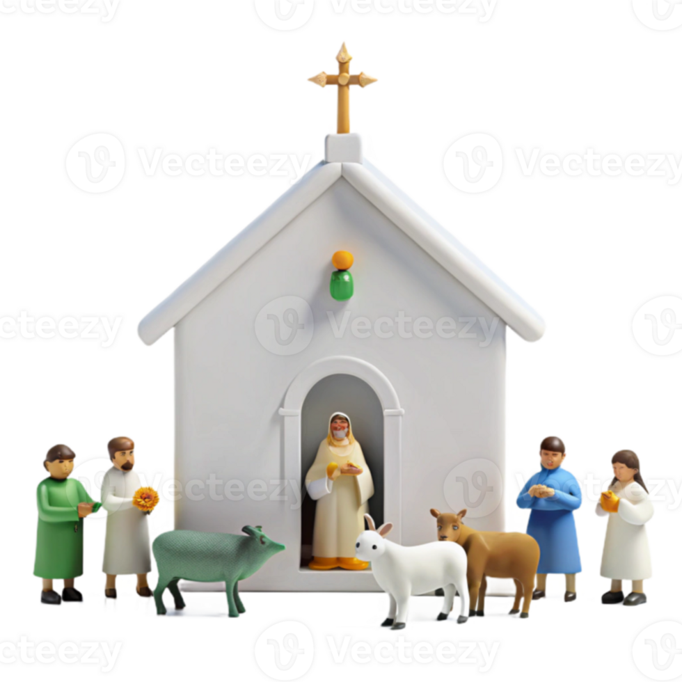 Toy Church with Figures and Animals png
