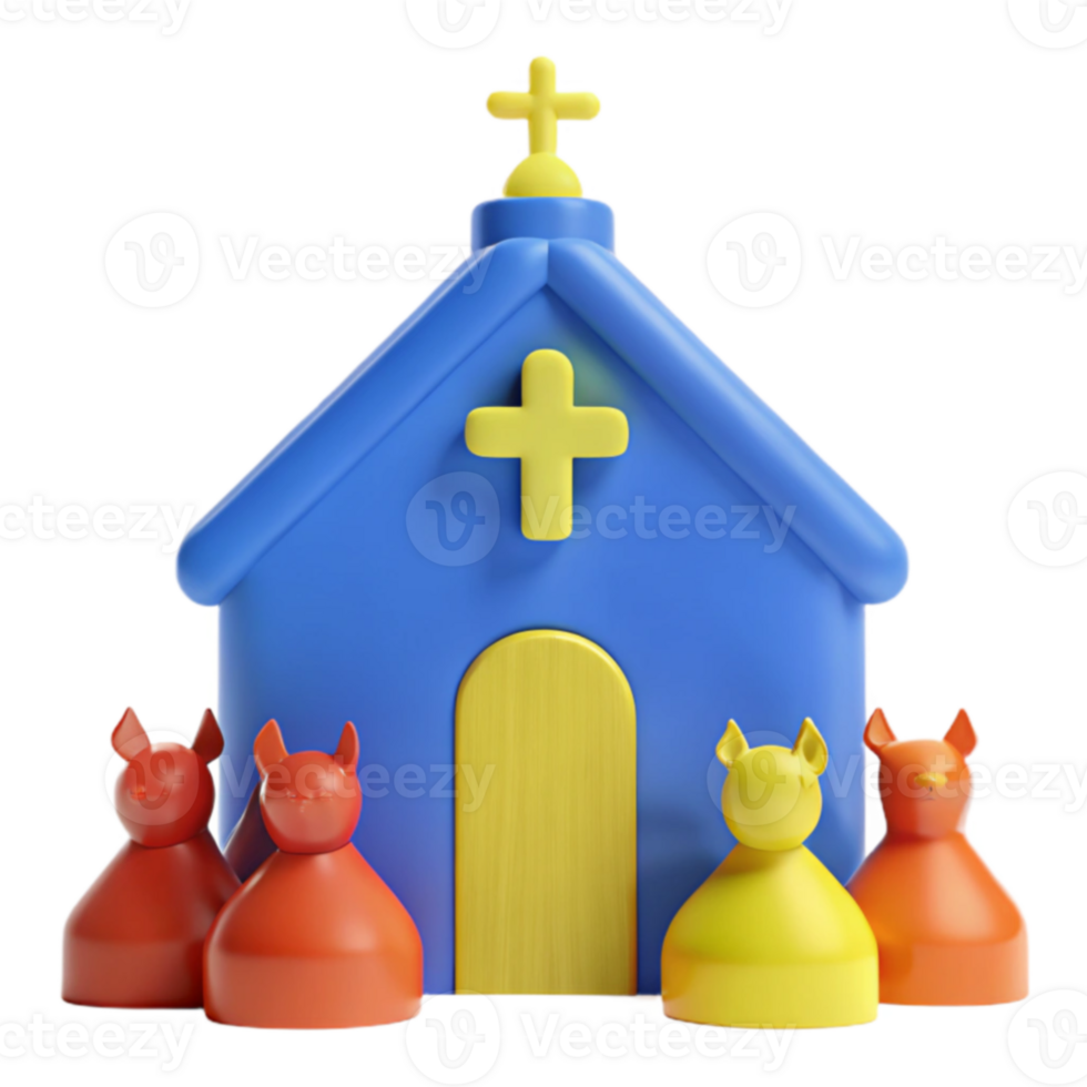 3D Render of a Church with Figurines png