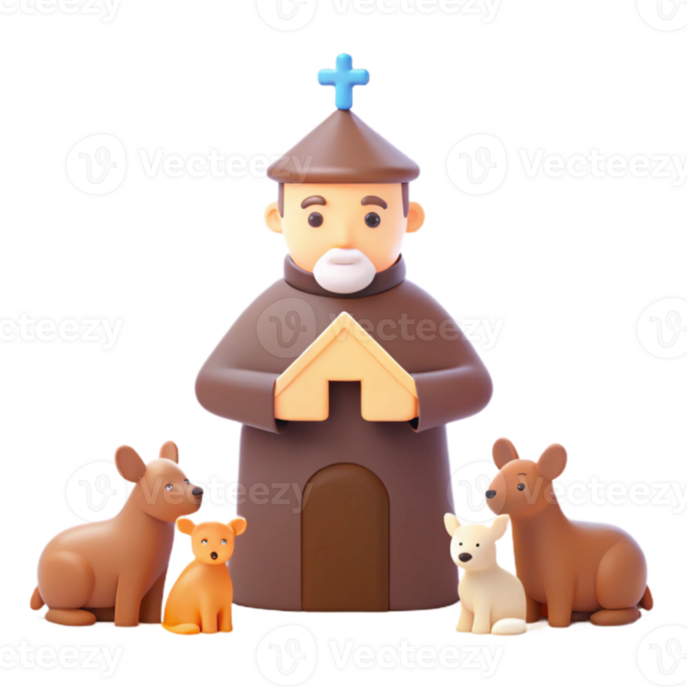 Monk Holding Dog House with Dogs Around Him png