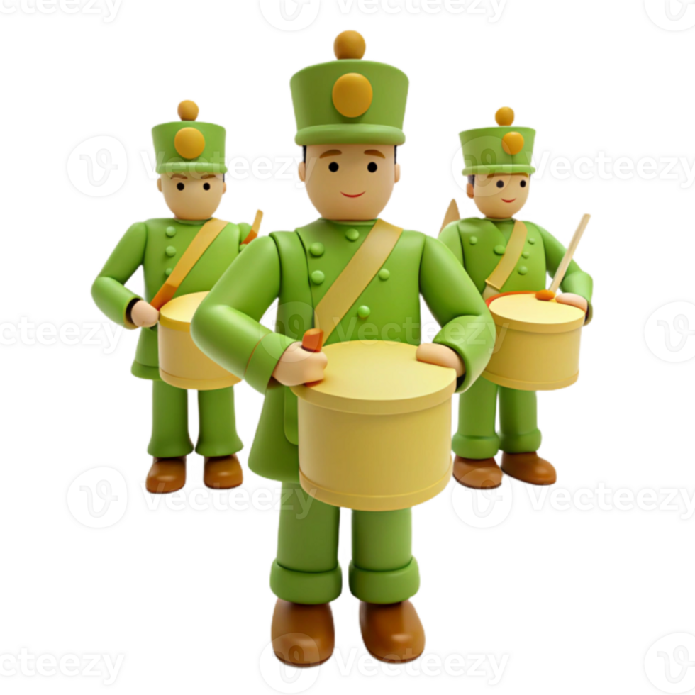 Three Cartoon Drummers in Green Uniforms png