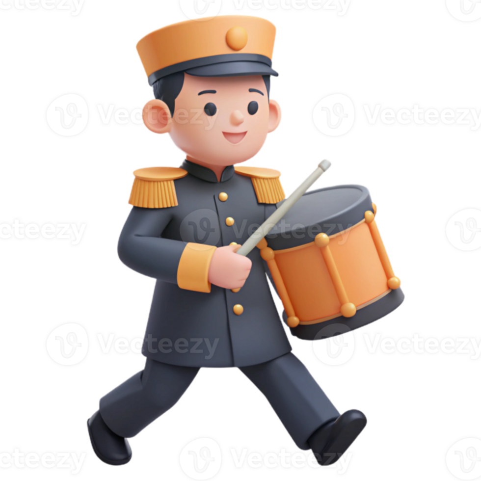 3D Cartoon Illustration of a Drummer Boy png