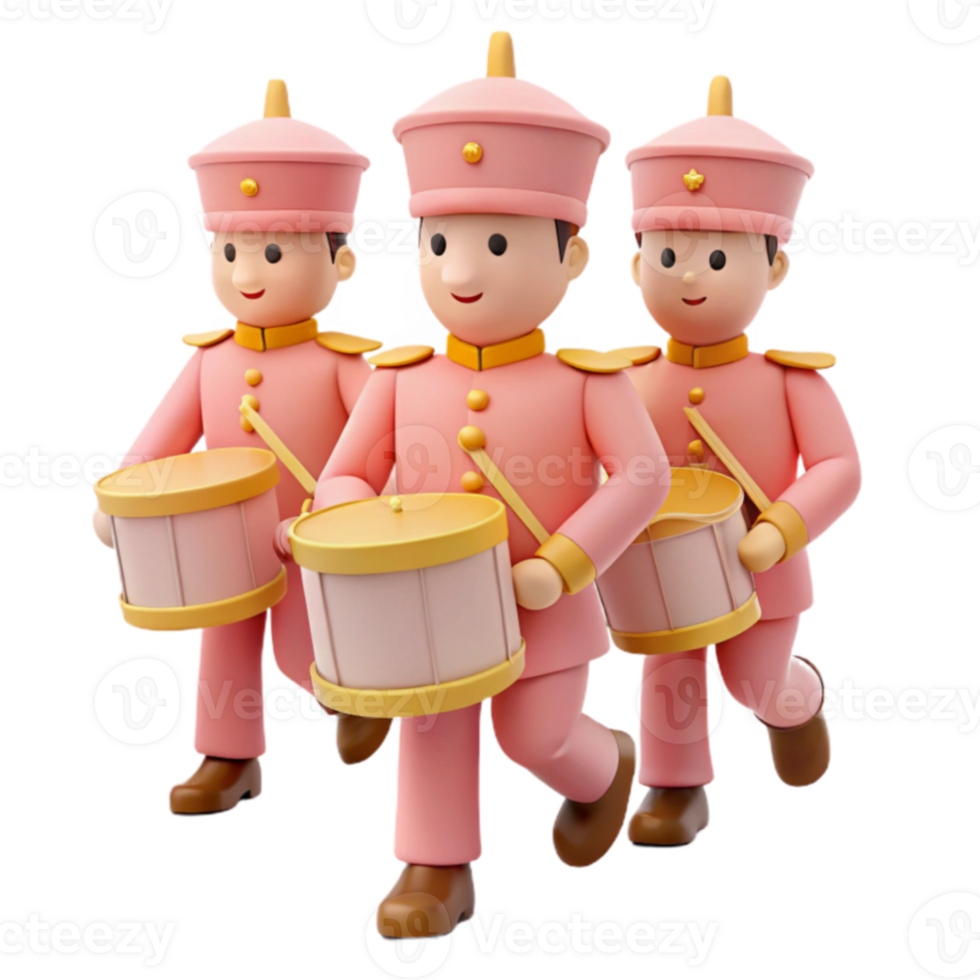 Three Cartoon Drummers Marching in Pink Uniforms png