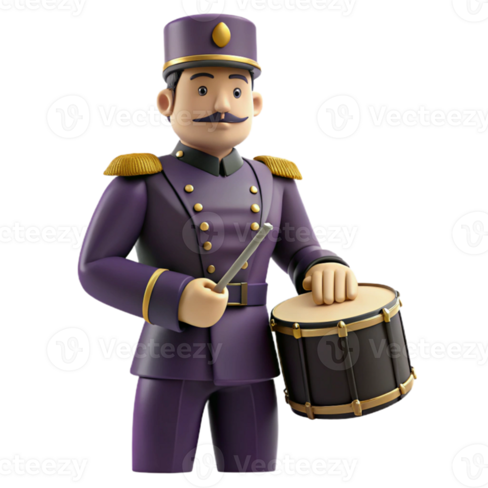 3D Cartoon Drum Player in Uniform png