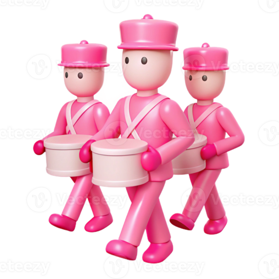 Three Pink Drummers Marching in Formation png