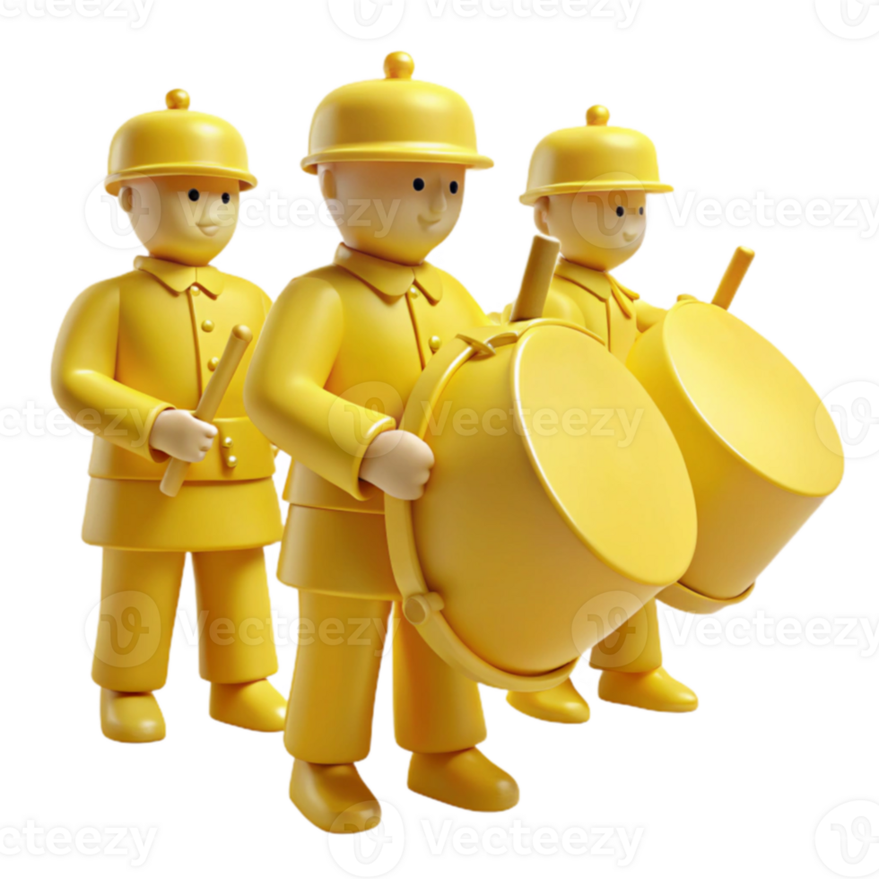 Three Yellow Cartoon Characters Playing Drums png