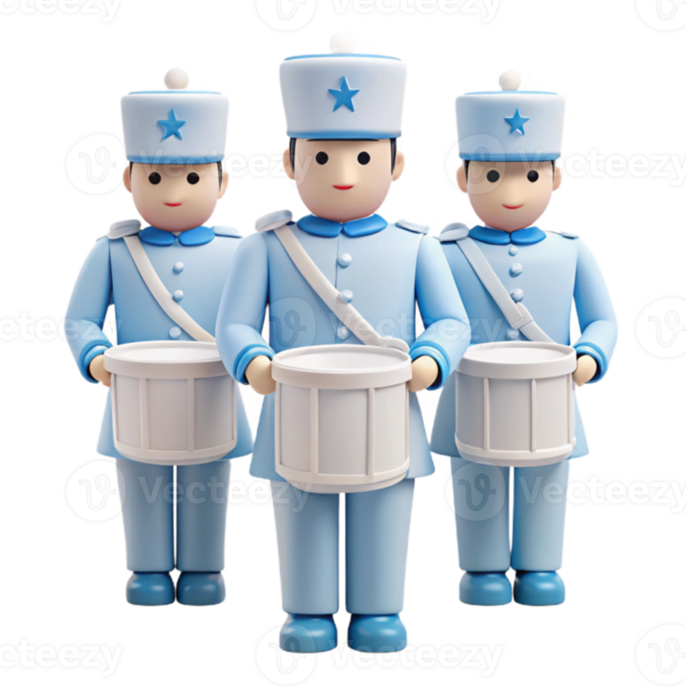 Three Cartoon Drummers in Blue Uniforms png