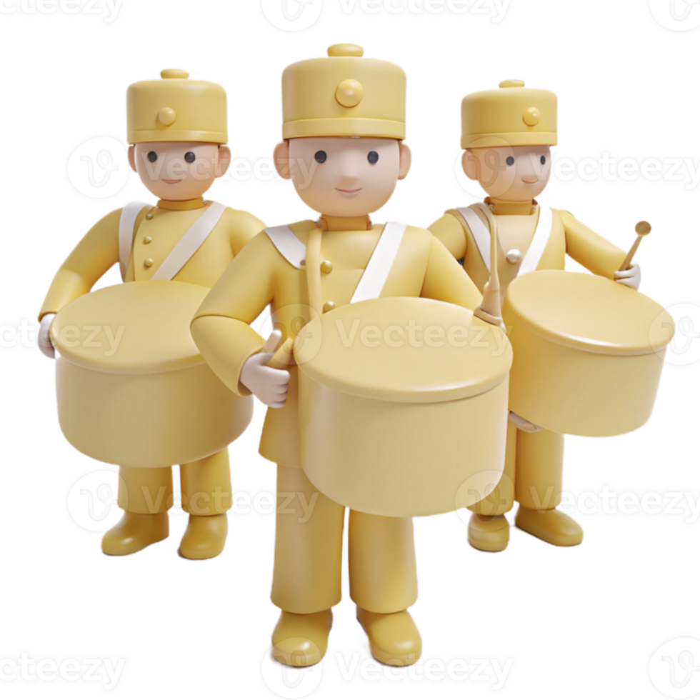 Three Cartoon Drummers in Yellow Uniforms png