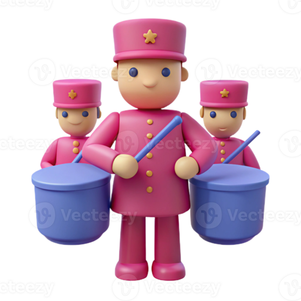 Three Cartoon Drummers in Pink Uniforms png
