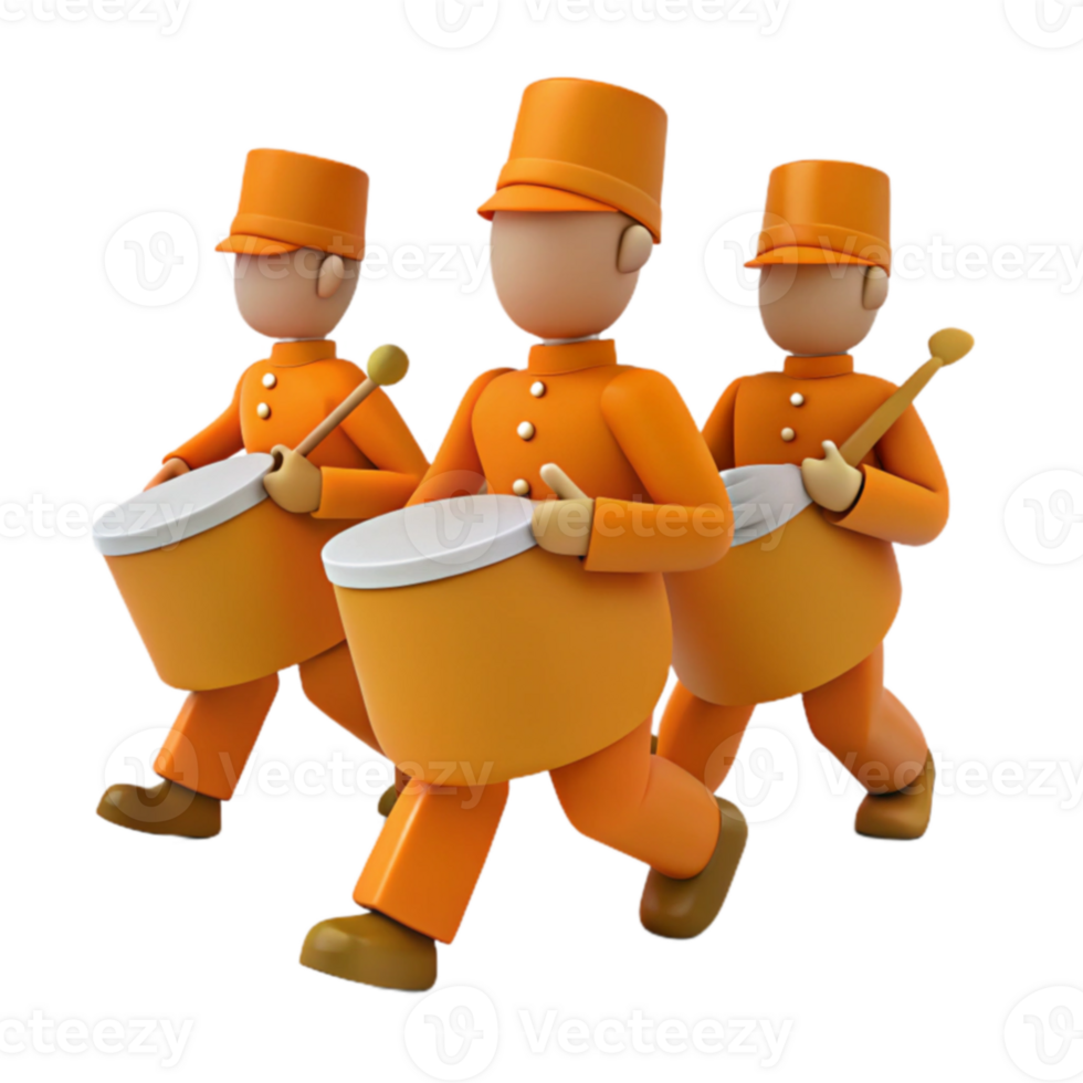 Three Cartoon Drummers Marching In Uniform png