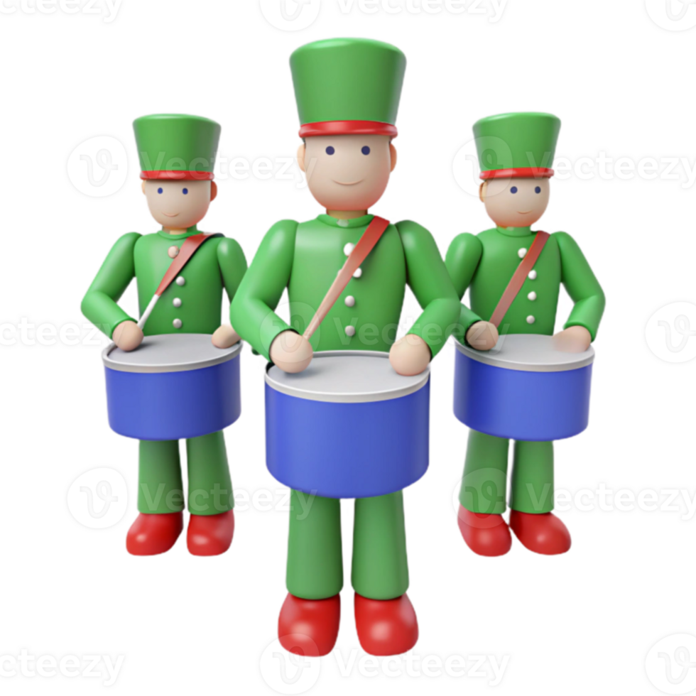 Three Cartoon Drummers in Green Uniforms png
