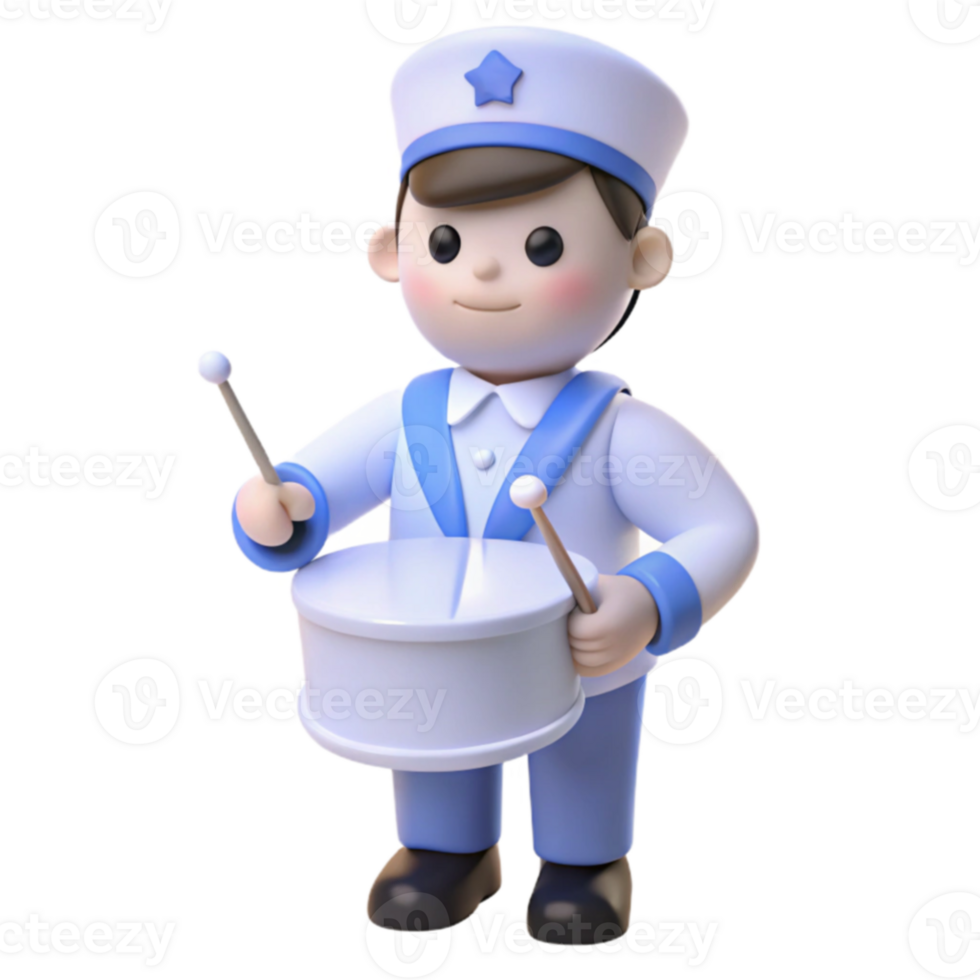 Cute 3D Cartoon Boy Playing Drum png