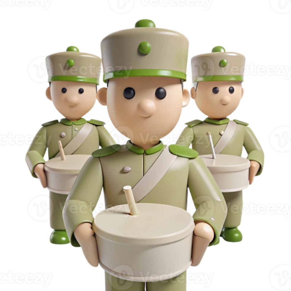 Three Cartoon Drummers in Green Uniforms png