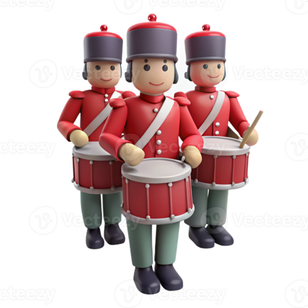Three Cartoon Drummers in Red Uniforms png