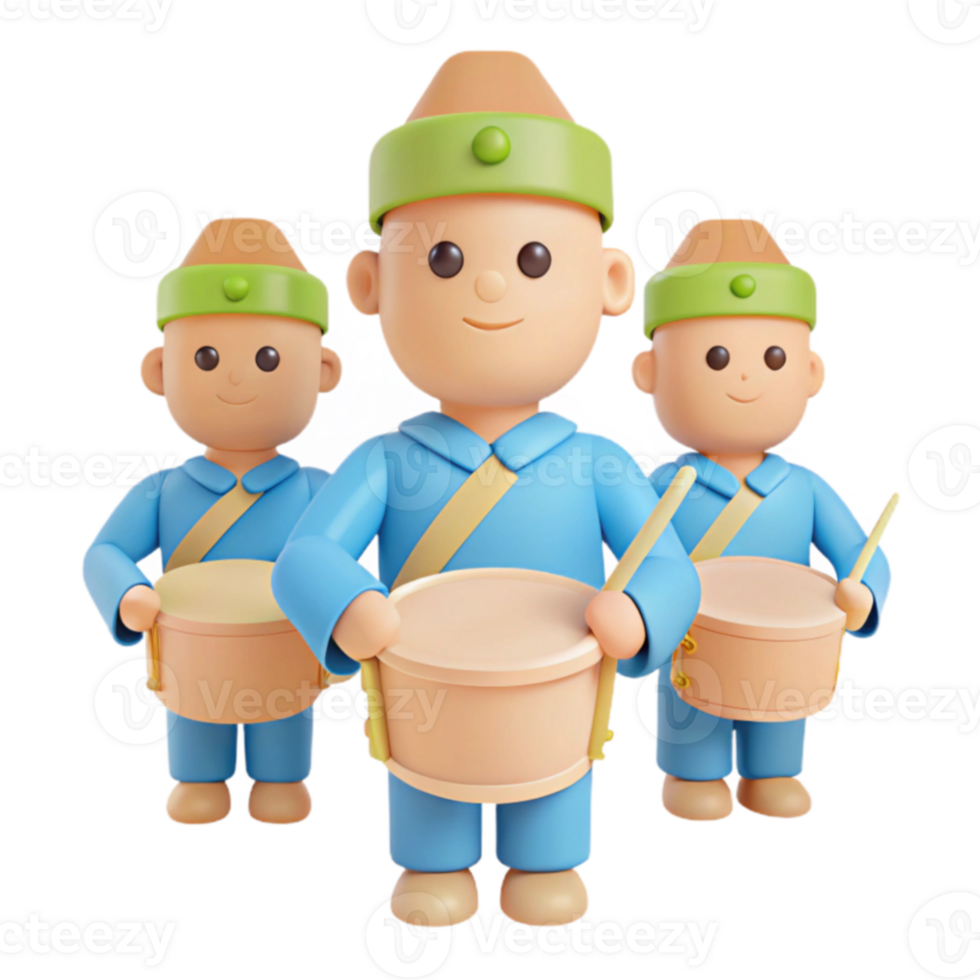 Three Cartoon Drummers Playing in Unison png