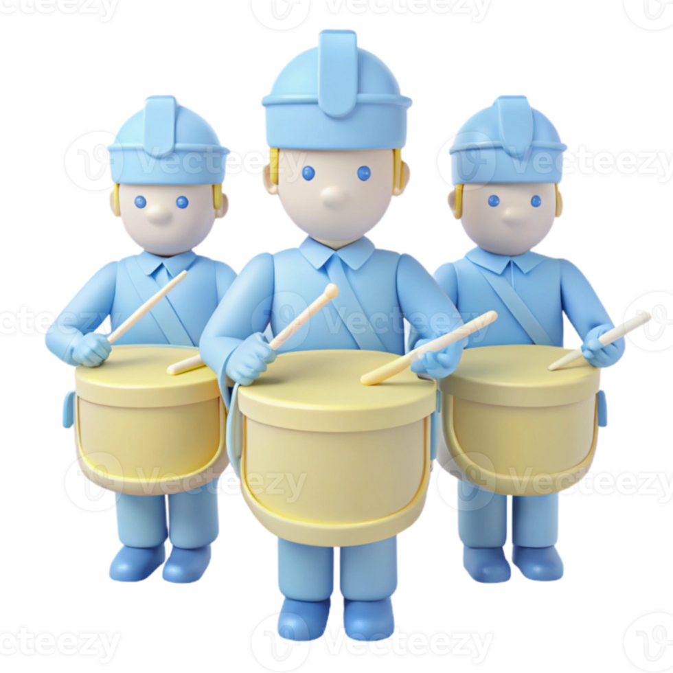 Three Cartoon Drummers Playing in Unison png