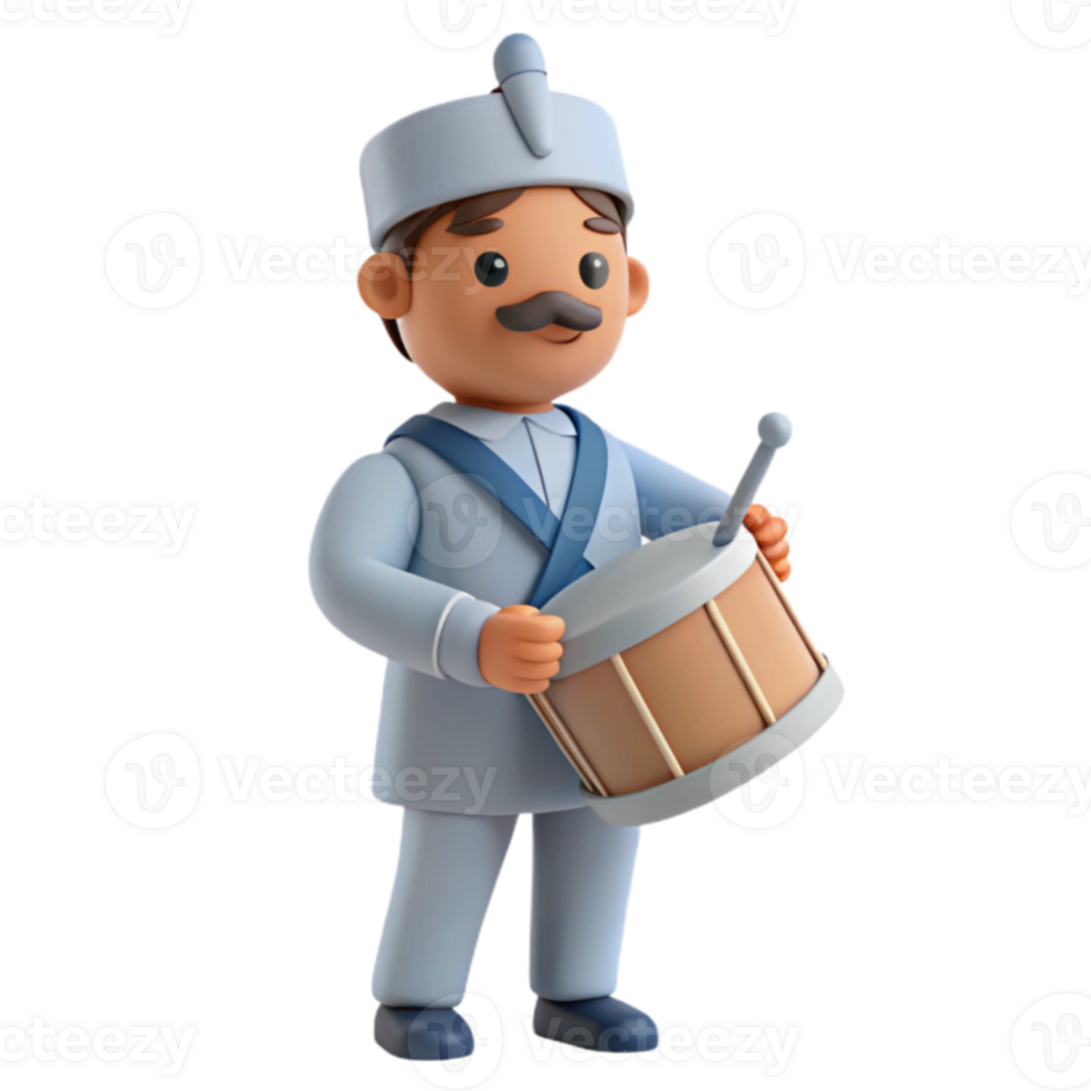 3D Cartoon Illustration of a Drummer Boy png