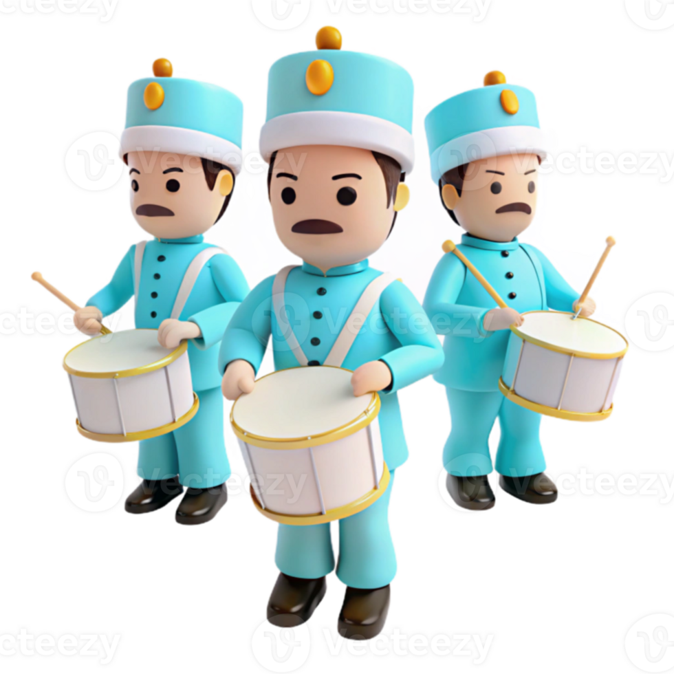 Three Cartoon Drummers in Blue Uniforms png
