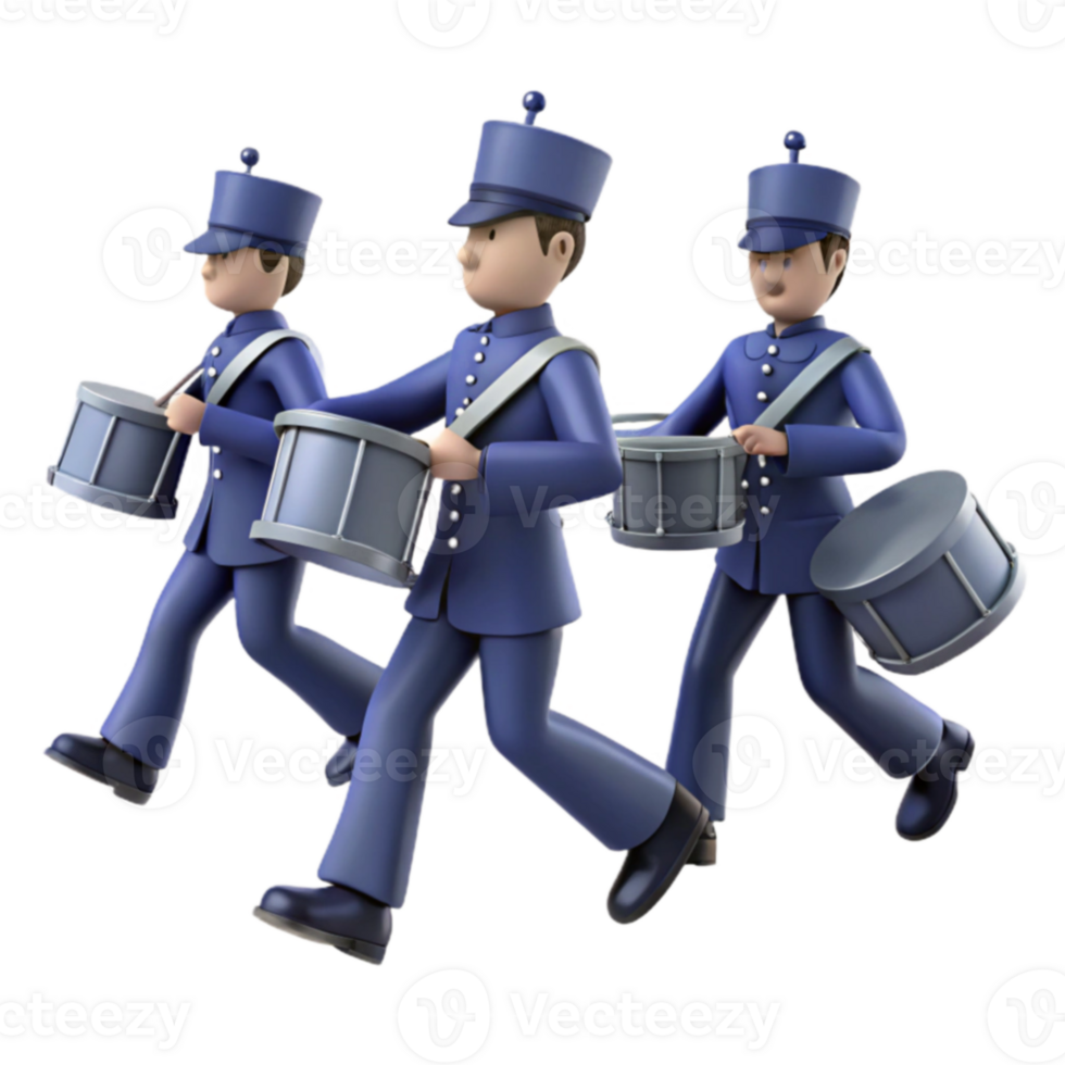 Three Cartoon Drummers Marching in Unison png