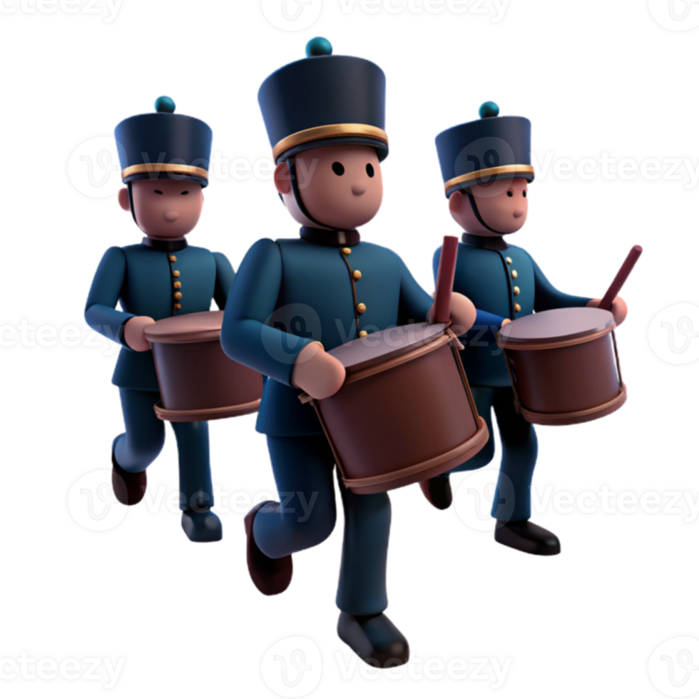 3D Rendered Cartoon Drummers Marching in Formation png