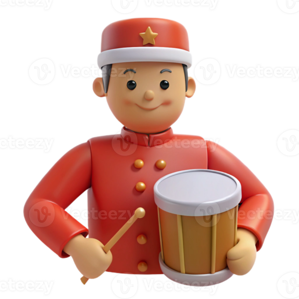 Smiling Cartoon Character Holding a Drum and Drum Stick png