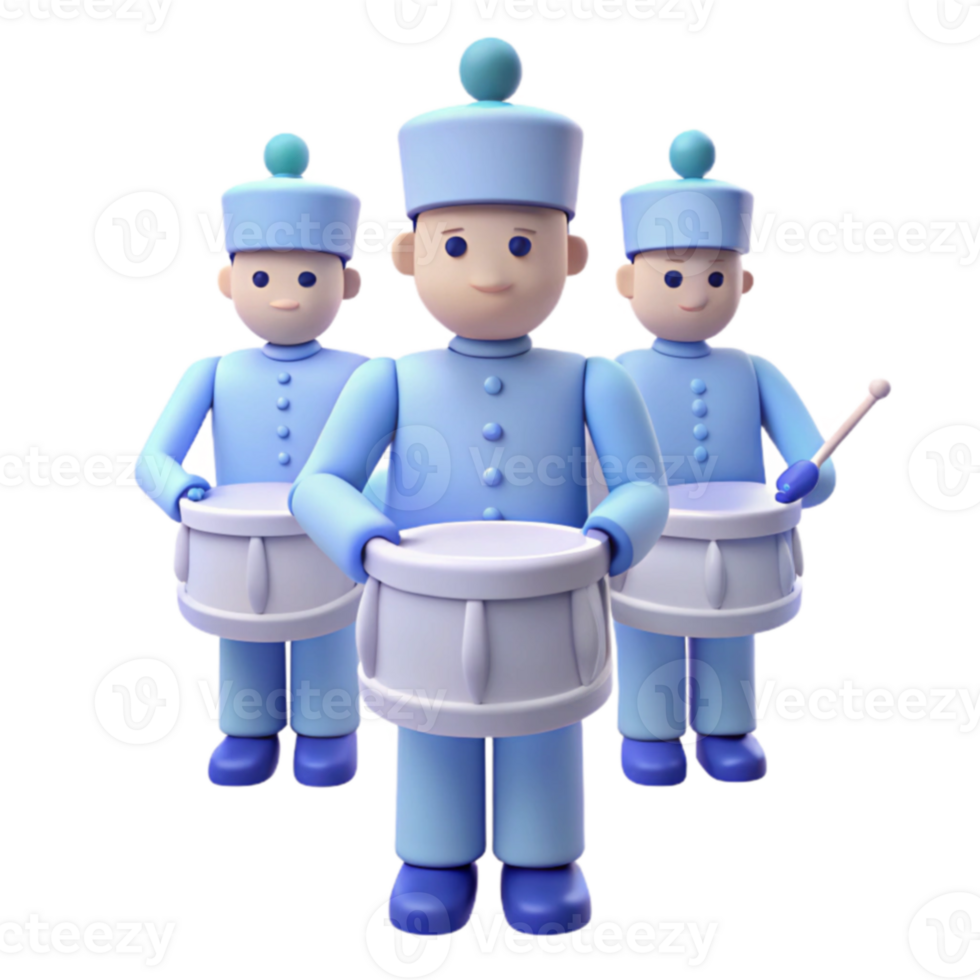 Three Cartoon Drummers Playing in Unison png