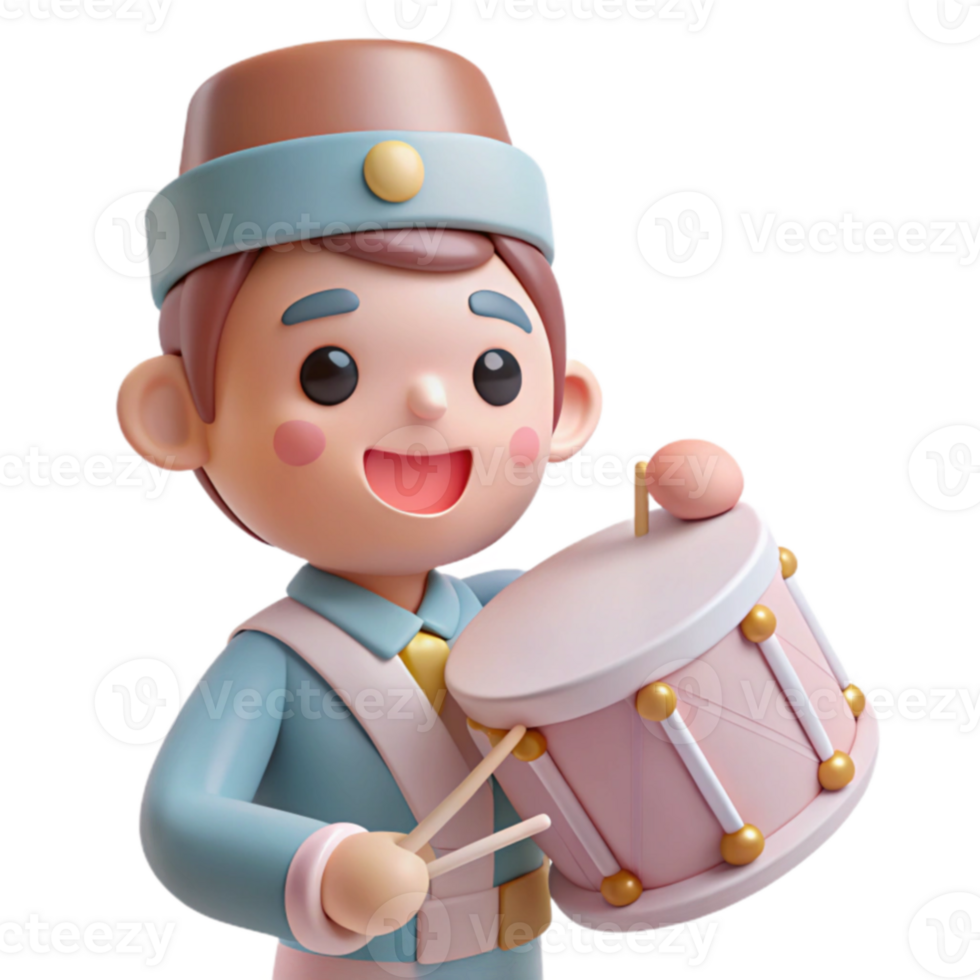 Cute Cartoon Boy Playing a Drum png