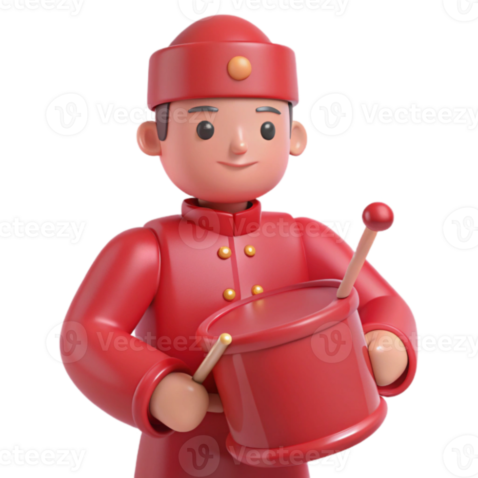 3D Cartoon Character Holding Red Drum png