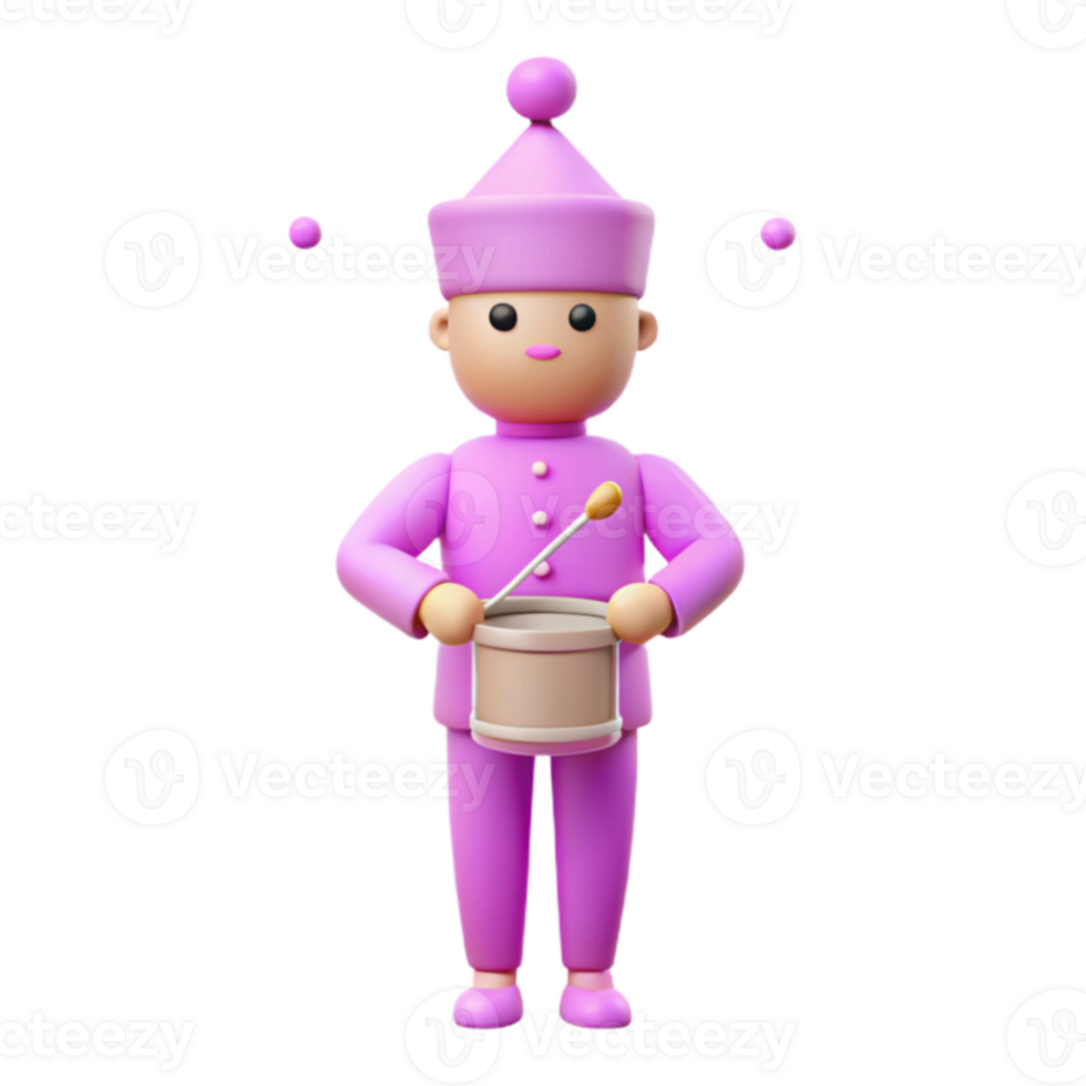 Cute 3D Character Playing a Drum png
