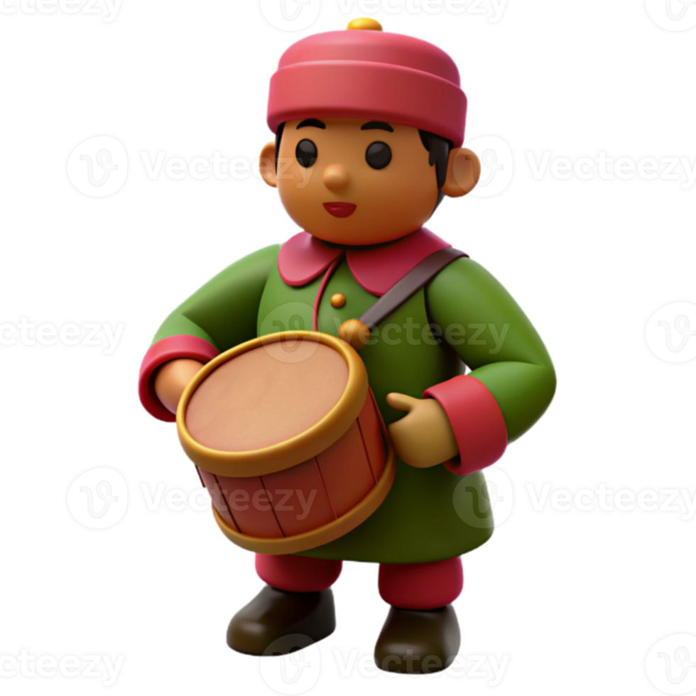 3D Cartoon Character Holding a Drum png