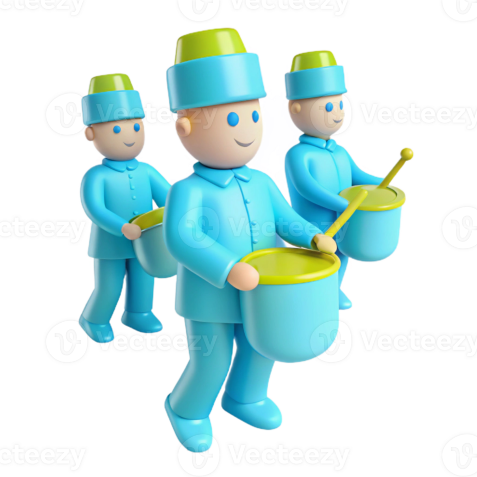 3D Cartoon Characters Marching in a Parade png