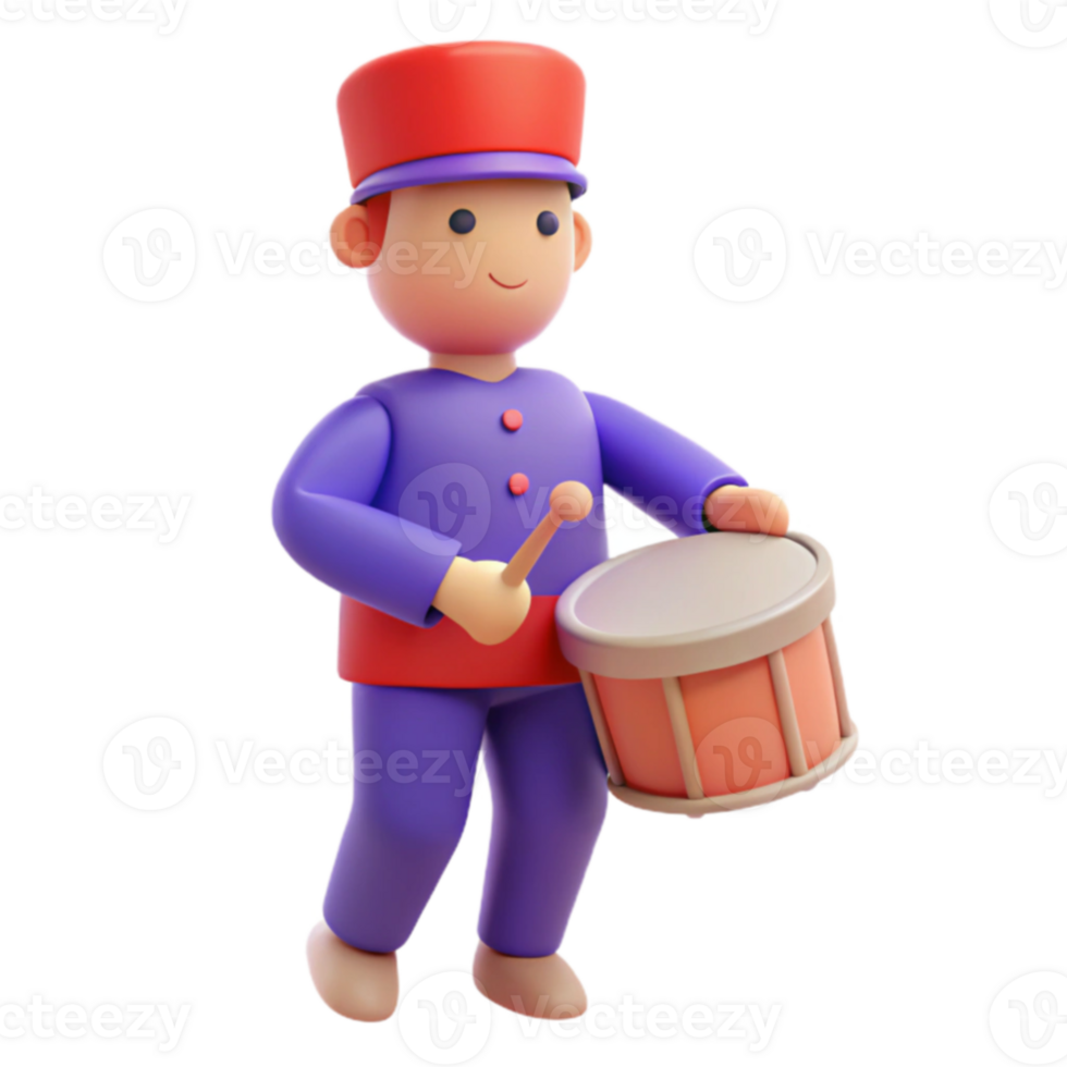3D Illustration of a Cartoon Character Playing the Drum png