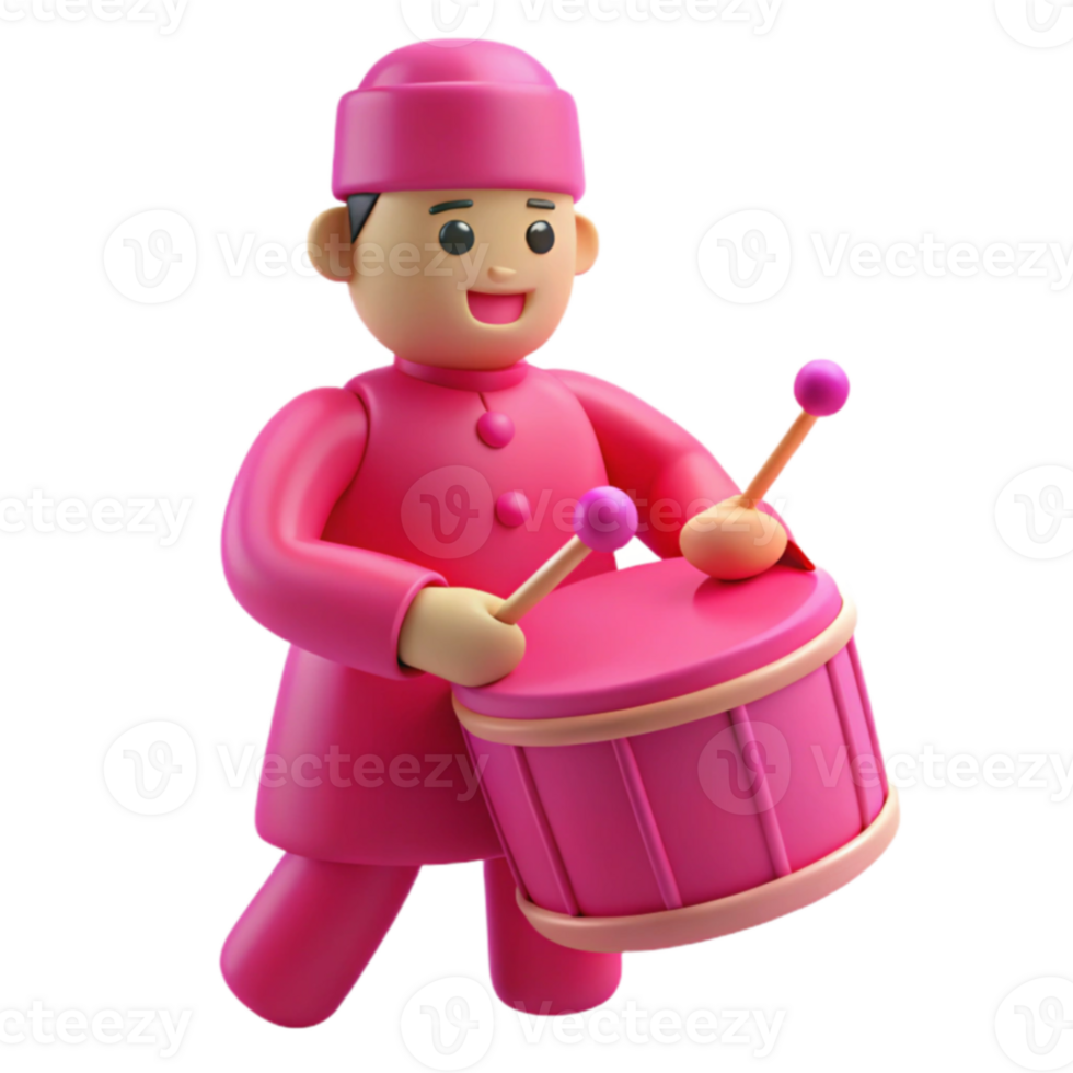 Cheerful 3D Character Playing a Pink Drum png