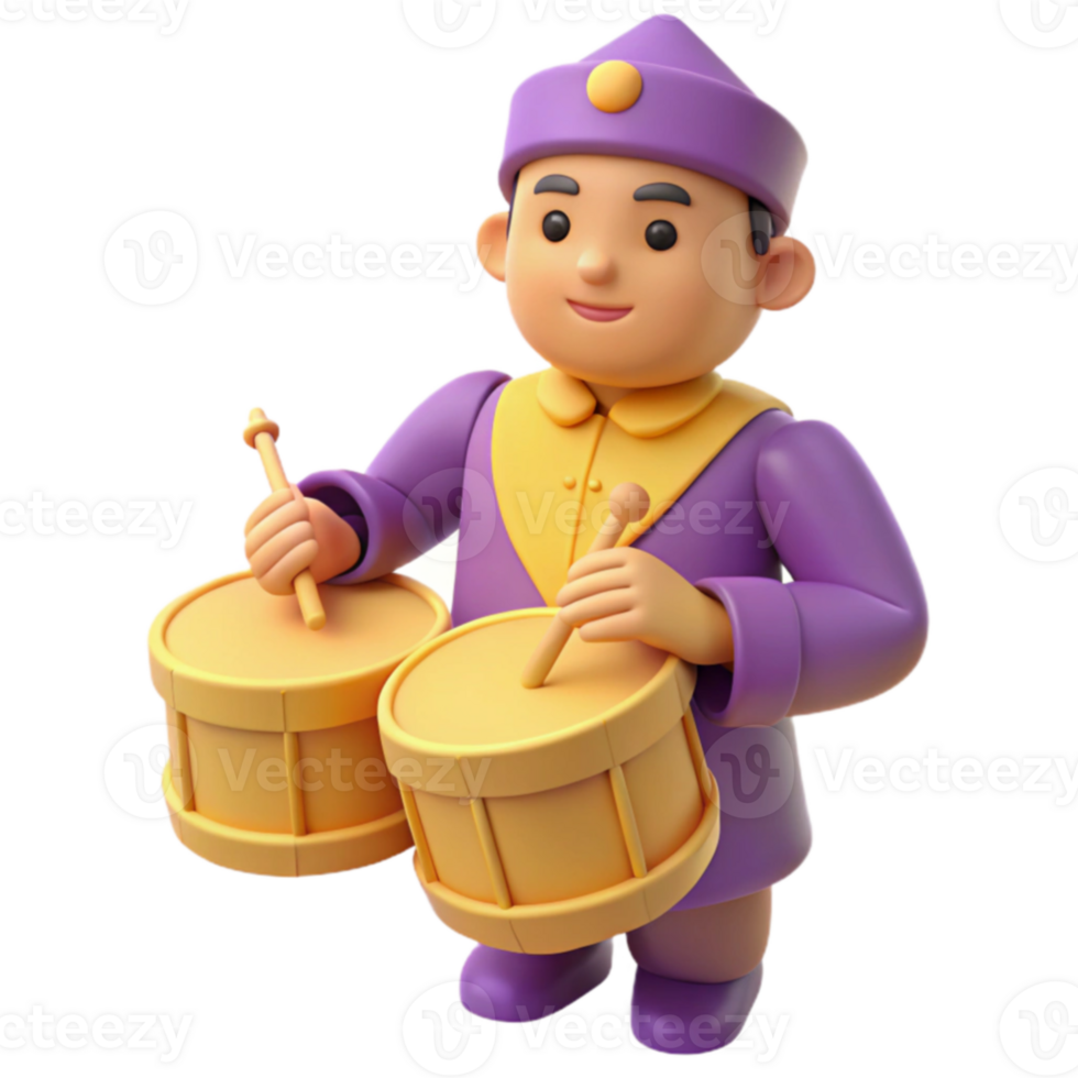 3D Cartoon Illustration of a Person Playing Drums png