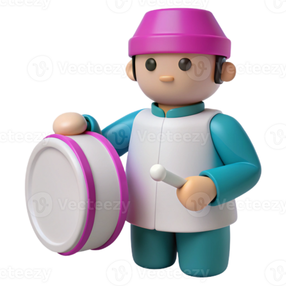 3D Cartoon Character Holding a Drum and Stick png