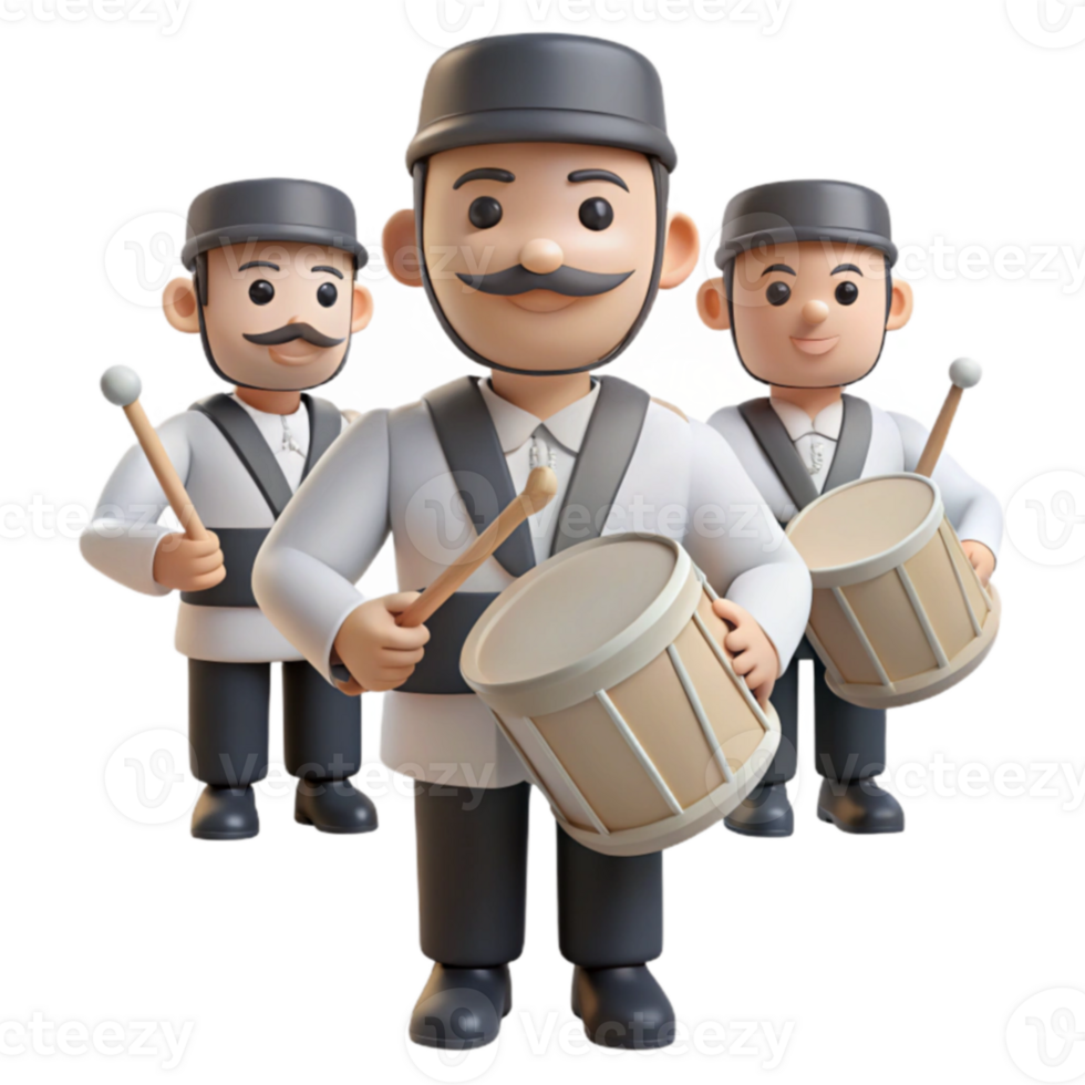 3D Cartoon Characters Playing Drums png