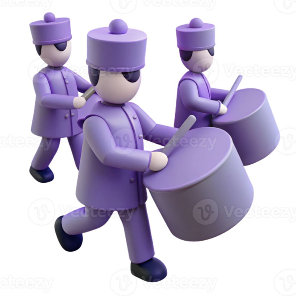 3D Render of Marching Band Drummers in Purple Uniforms png