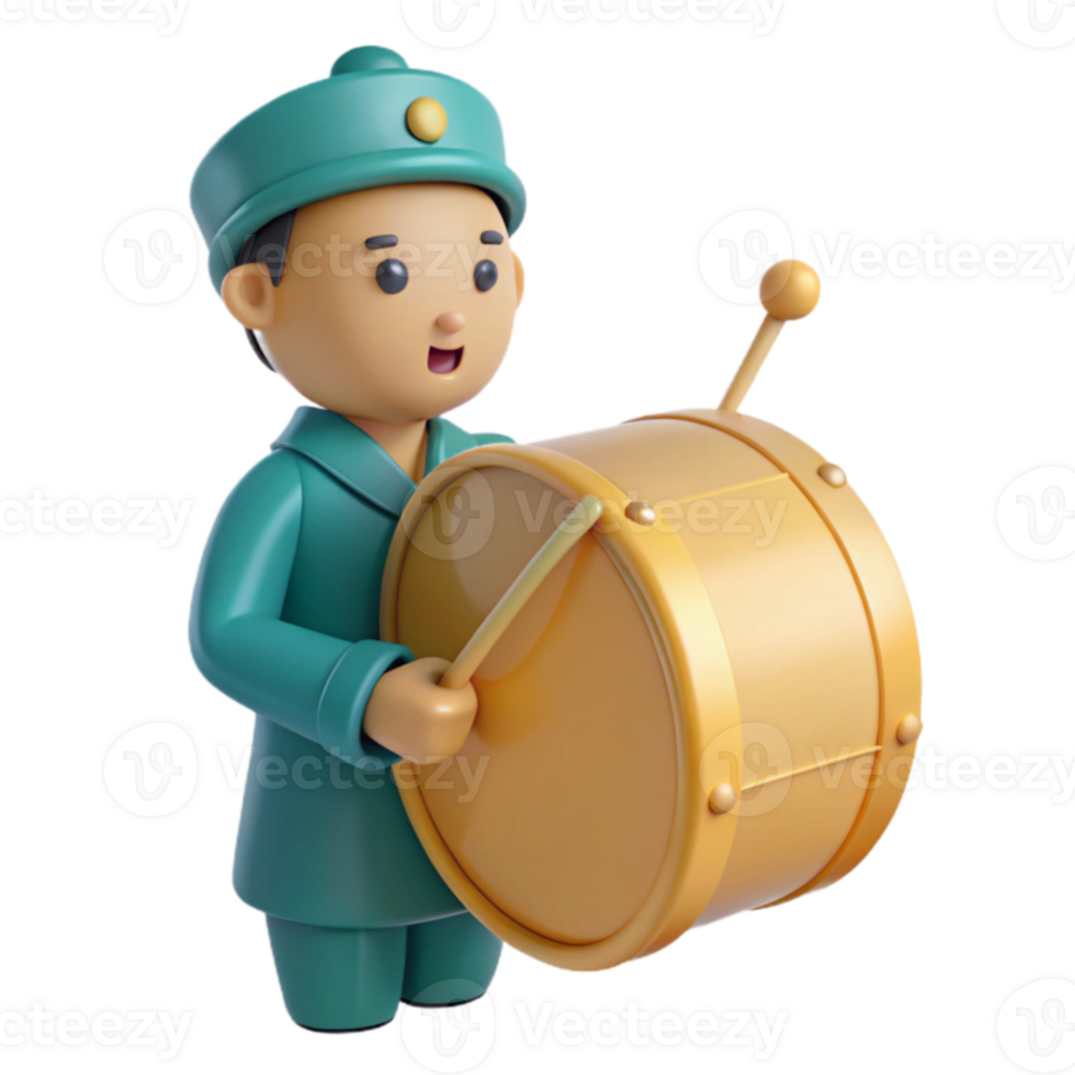 3D Cartoon Character Holding a Drum png