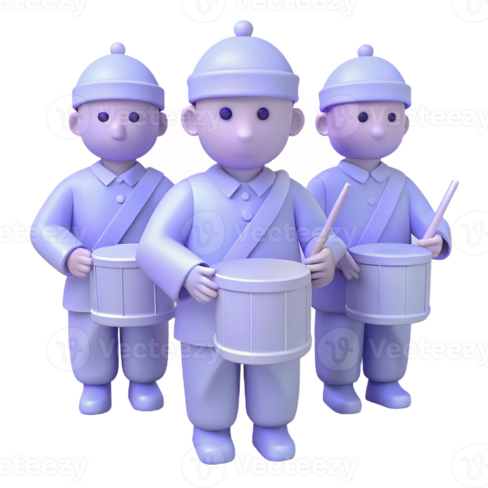 Three Cartoon Drummers Marching in Formation png