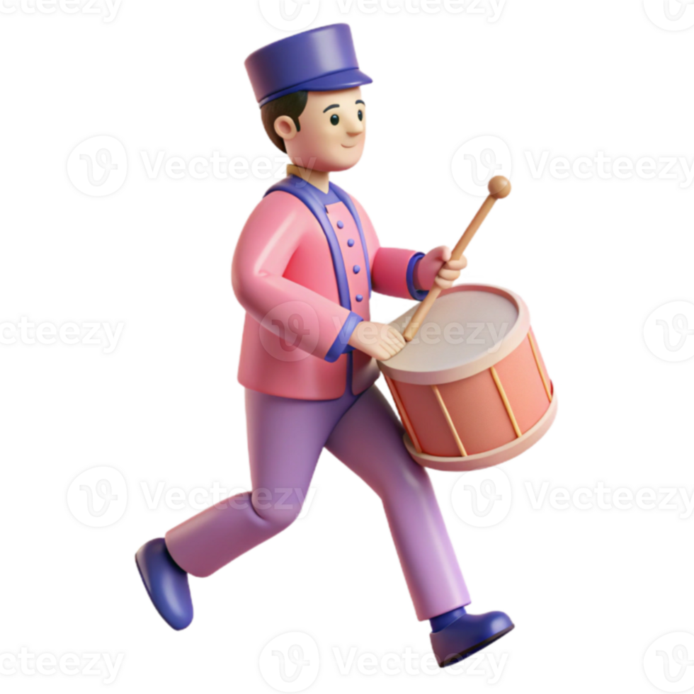 3D Cartoon Character Playing a Drum png